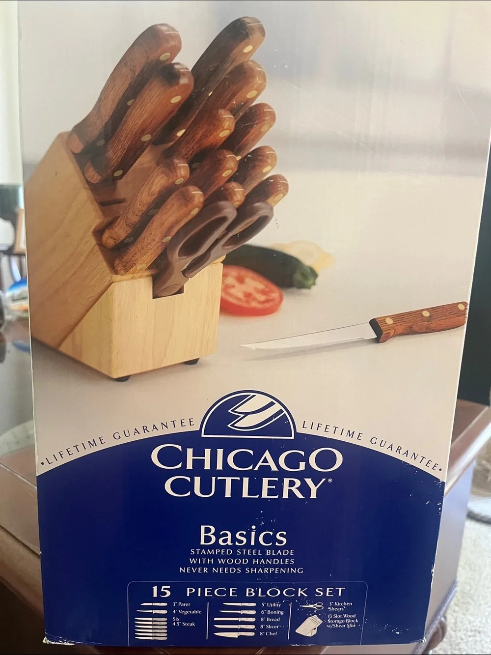 Basics 15-Piece Knife Block Set - Wood Handle, Brown